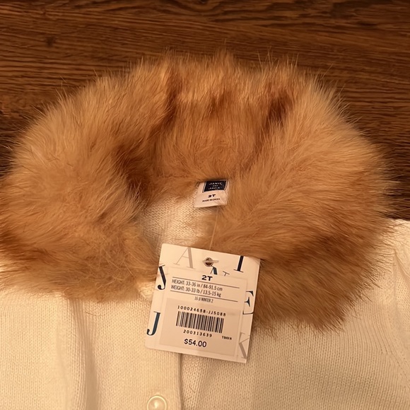 Janie & Jack girls button up sweater cover up with faux fur collar - Picture 2 of 3